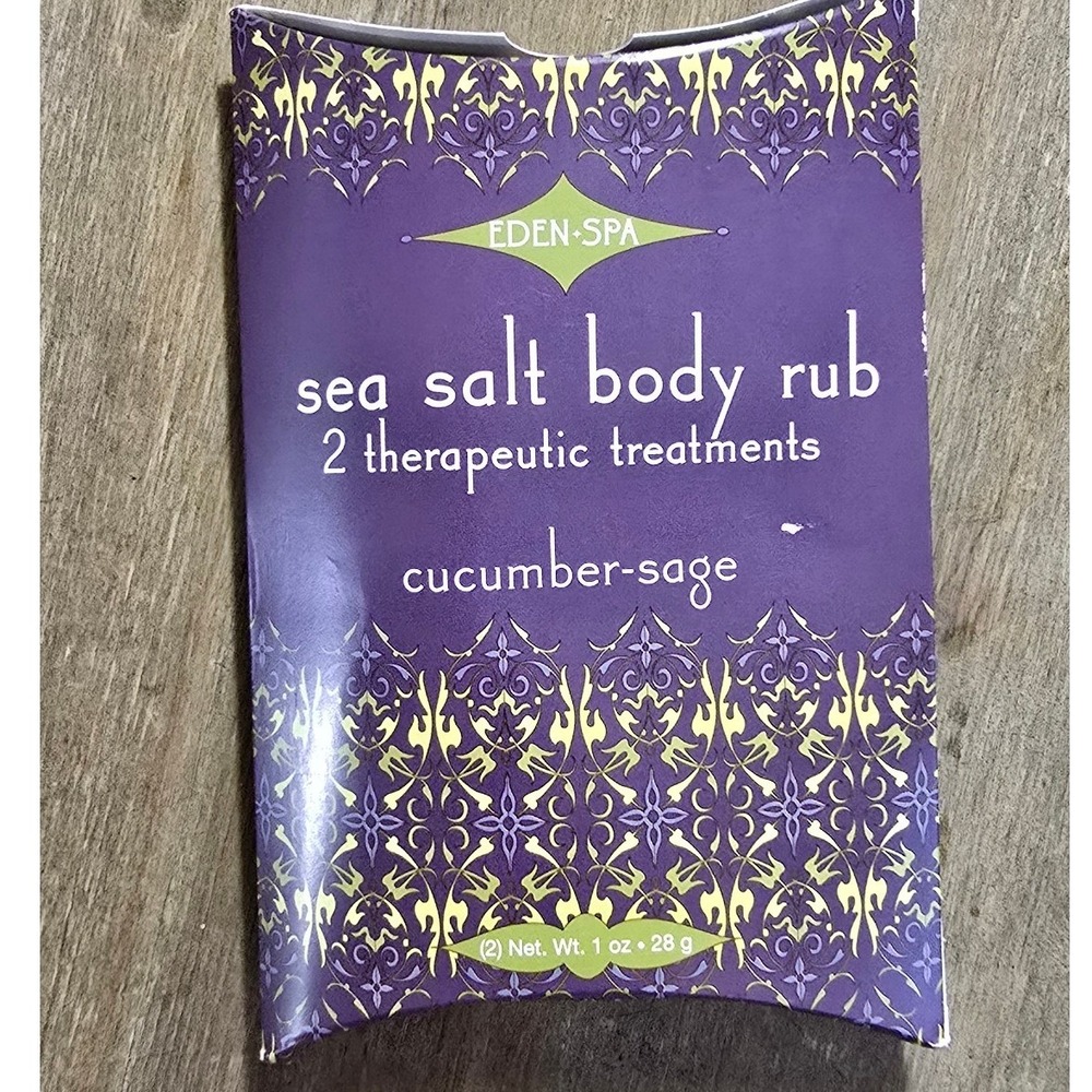 Eden Spa Sea Salt Body Rub Cucumber-Sage 2 Therapeutic Treatments 1oz Each New